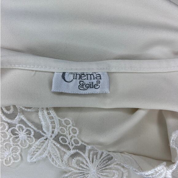 VTG 90s CINEMA ETOILE White LACE Stretch Knit Sleep Tank Chemise Ivory - Picture 5 of 9